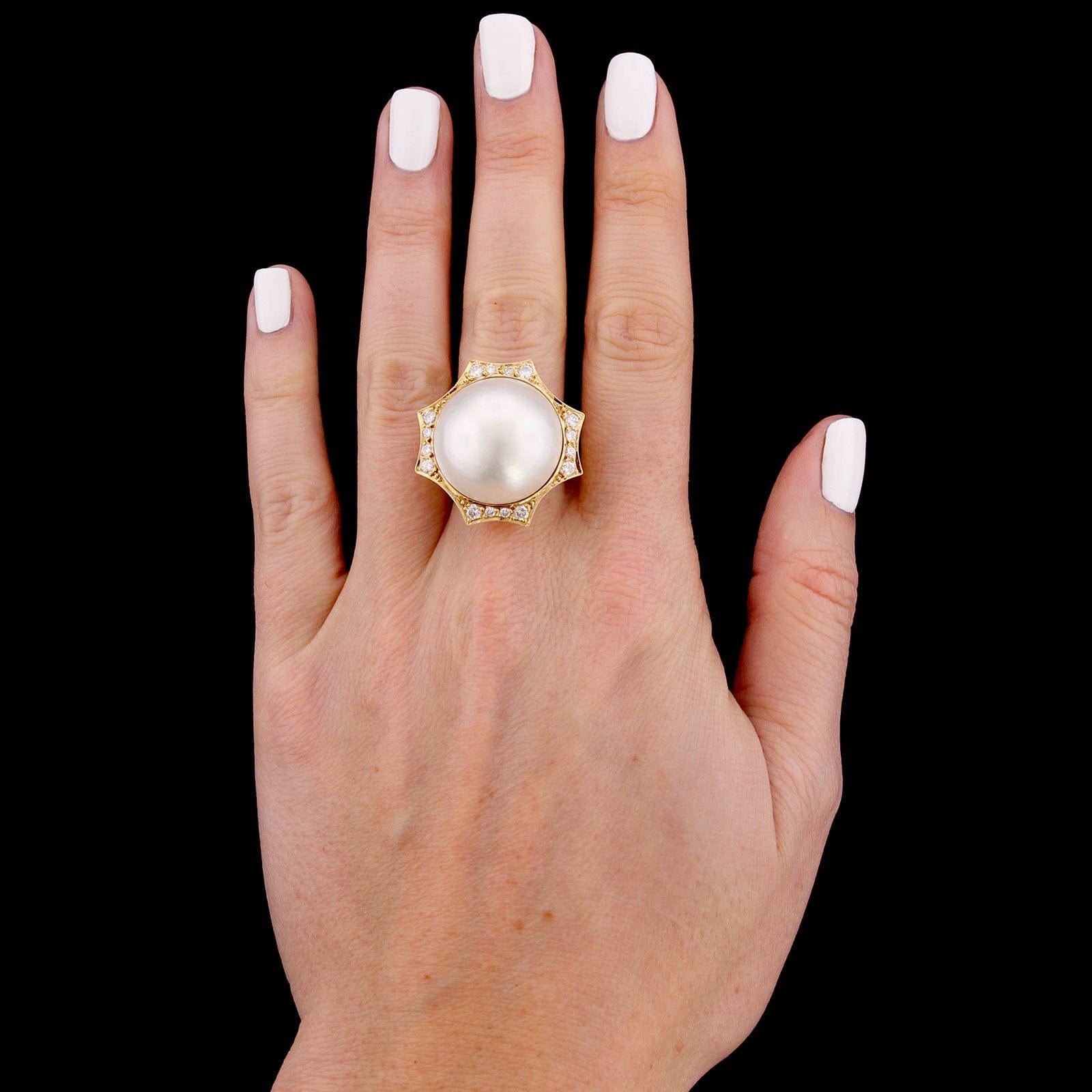 14K Yellow Gold Estate Cultured Mabe Pearl and Diamond Ring