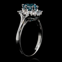 14K White Gold Estate Blue Zircon and Diamond Ring