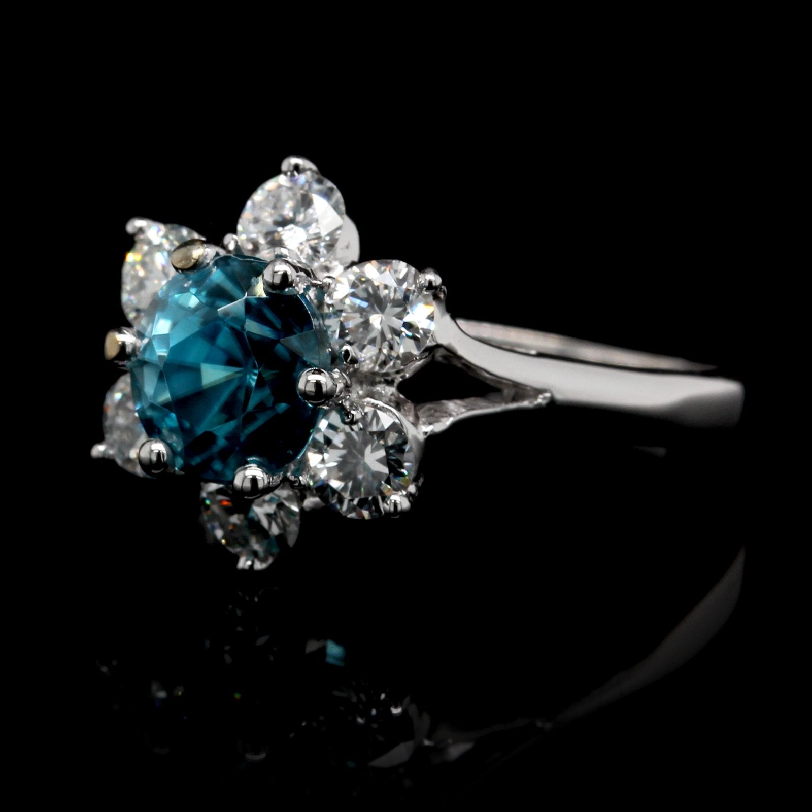 14K White Gold Estate Blue Zircon and Diamond Ring