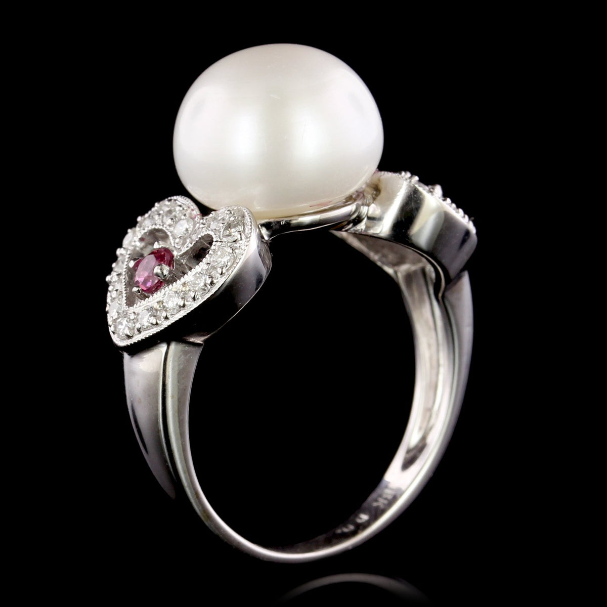 18K White Gold Estate Cultured Freshwater Pearl and Diamond Ring