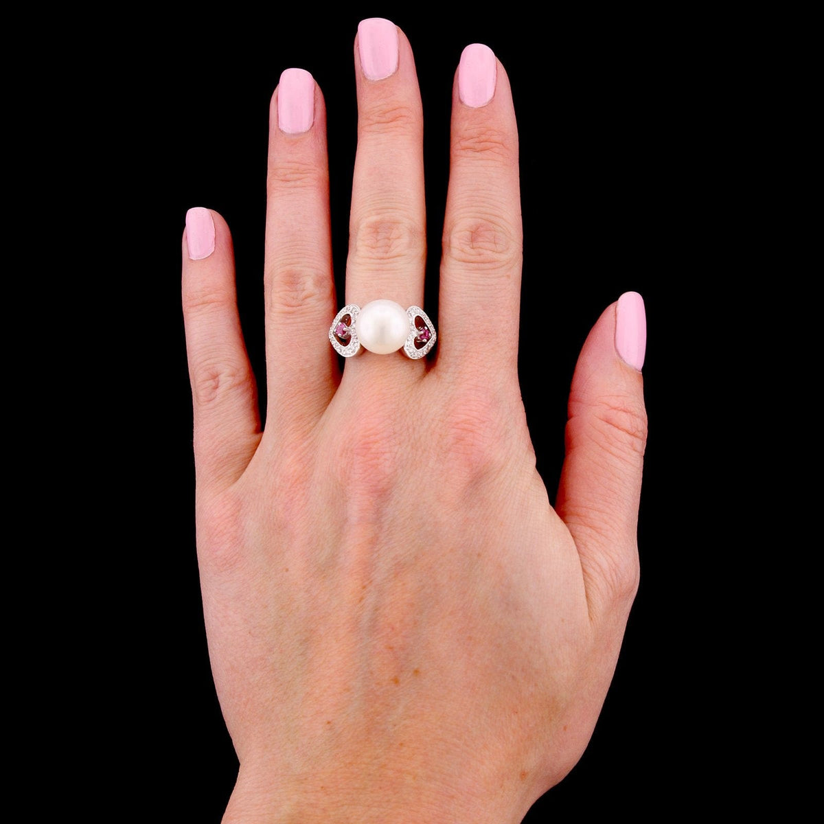 18K White Gold Estate Cultured Freshwater Pearl and Diamond Ring
