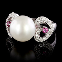 18K White Gold Estate Cultured Freshwater Pearl and Diamond Ring