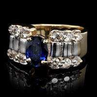 14K Yellow Gold Estate Sapphire and Diamond Ring