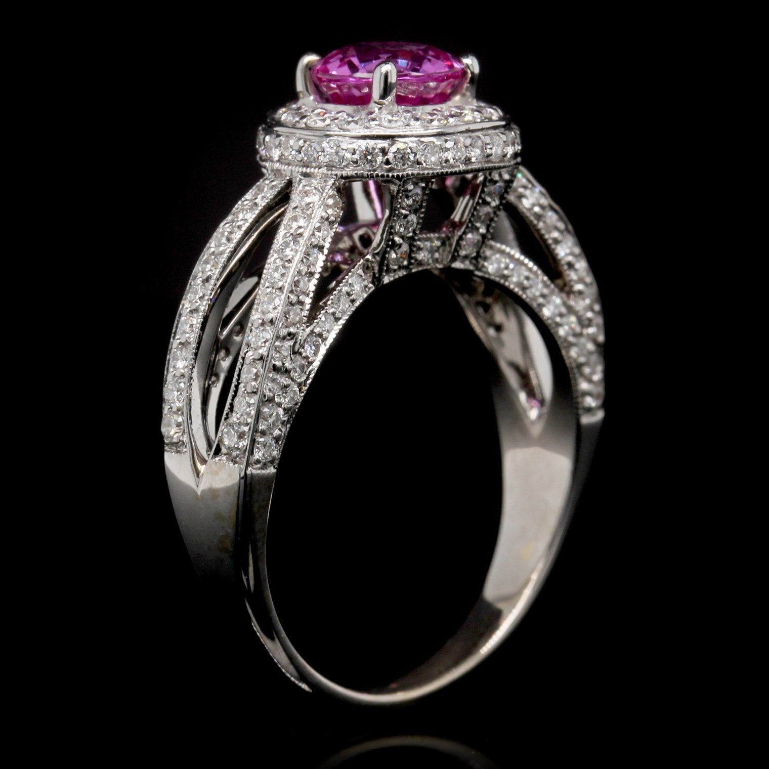18K White Gold Estate Pink Sapphire and Diamond Ring