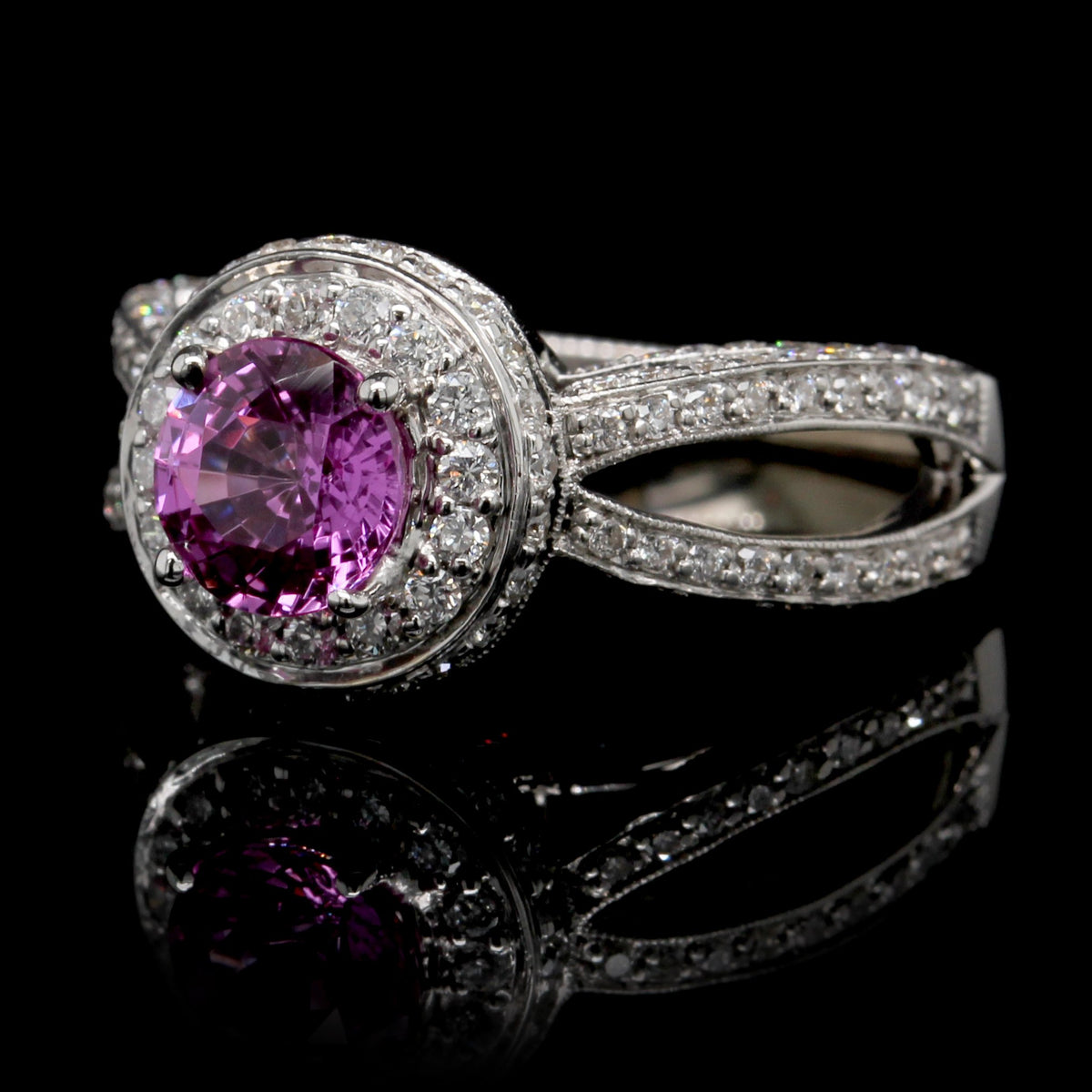 18K White Gold Estate Pink Sapphire and Diamond Ring