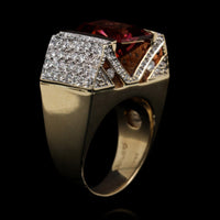 14K Yellow Gold Estate Pink Tourmaline and Diamond Ring