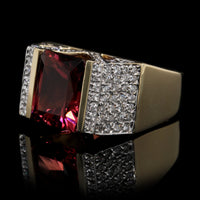 14K Yellow Gold Estate Pink Tourmaline and Diamond Ring
