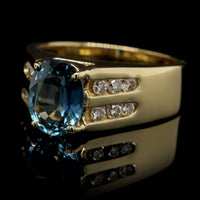 18K Yellow Gold Estate Sapphire and Diamond Ring