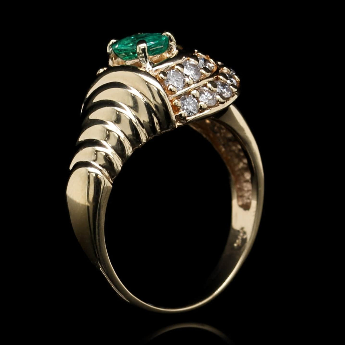 14K Yellow Gold Estate Emerald and Diamond Ring