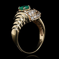 14K Yellow Gold Estate Emerald and Diamond Ring