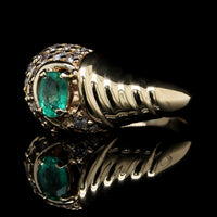 14K Yellow Gold Estate Emerald and Diamond Ring