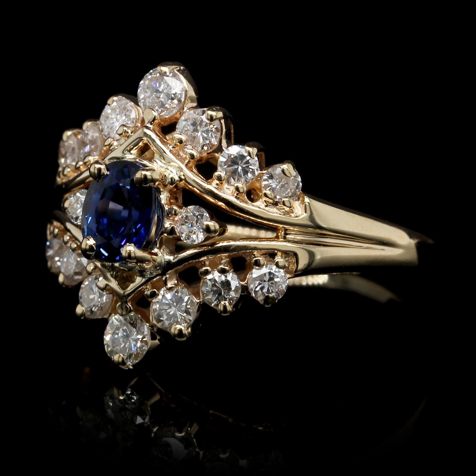 14K Yellow Gold Estate Sapphire and Diamond Ring