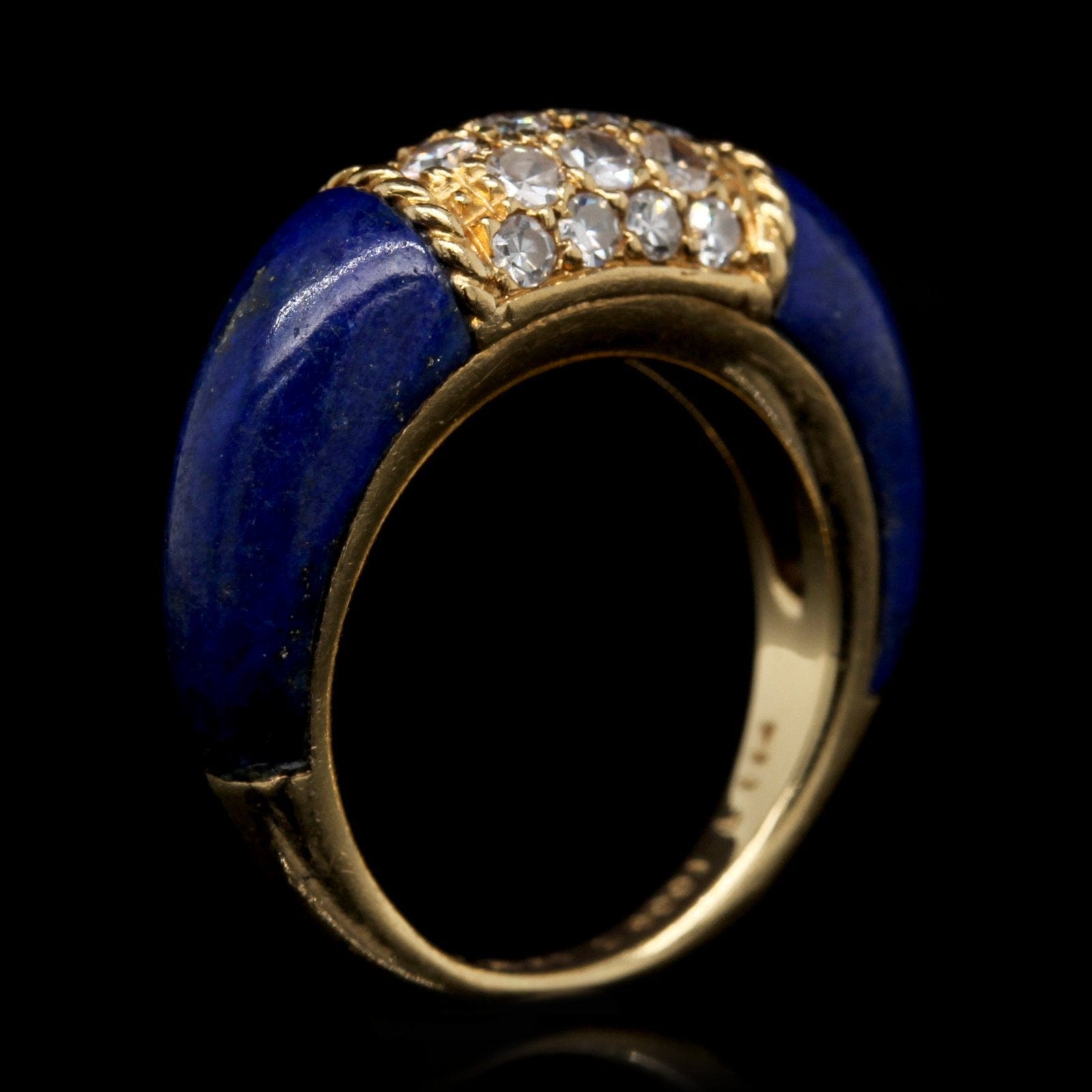 Van Cleef & Arpels 18K Yellow Gold Estate Lapis and Diamond Philippine Ring