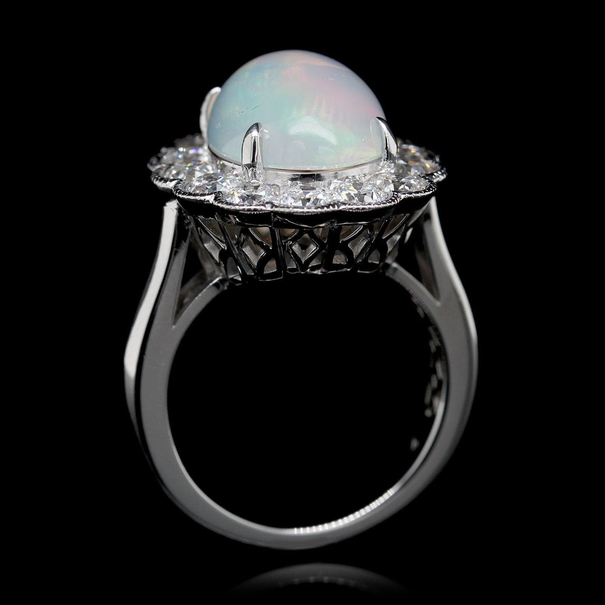Platinum Estate Opal and Diamond Ring
