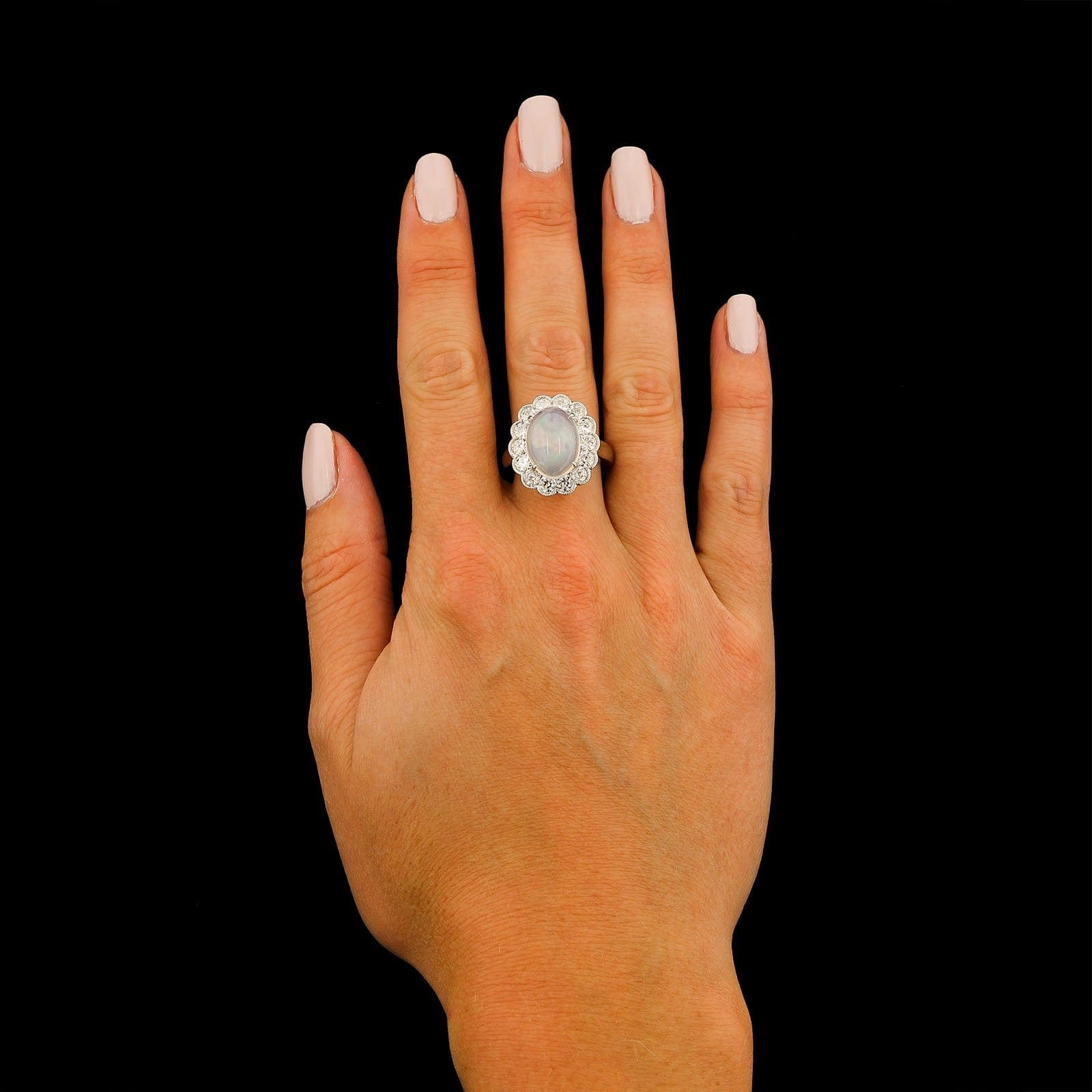 Platinum Estate Opal and Diamond Ring