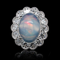 Platinum Estate Opal and Diamond Ring