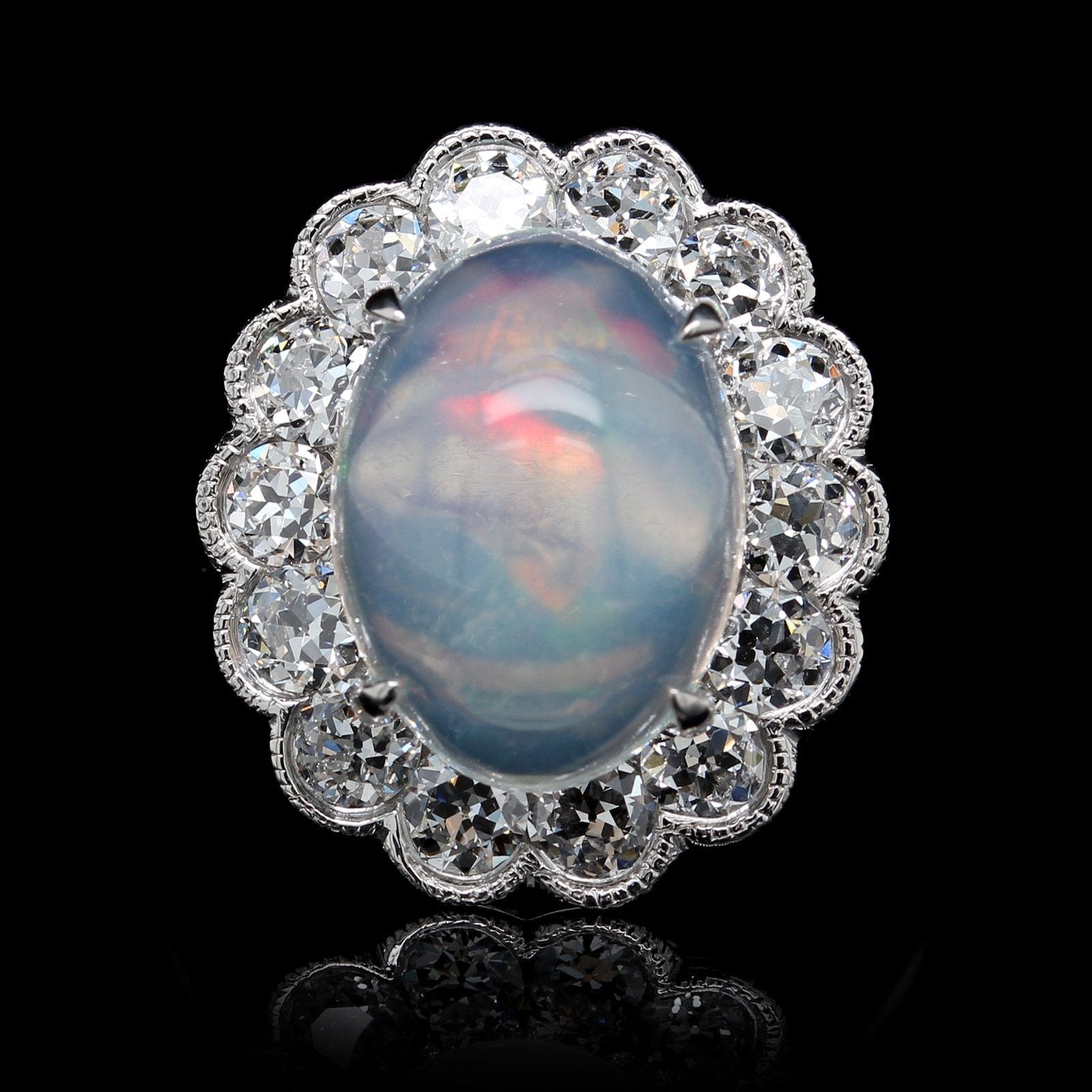 Platinum Estate Opal and Diamond Ring