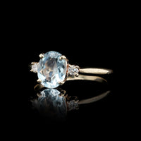 14K Yellow Gold Aquamarine and Diamond Ring. 