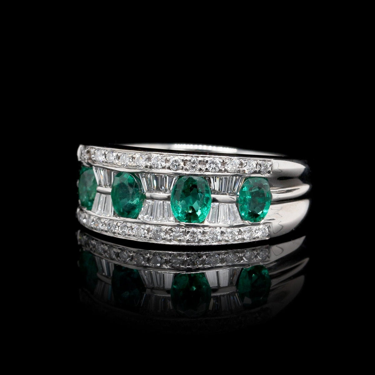 18K White Gold Estate Emerald and Diamond Ring