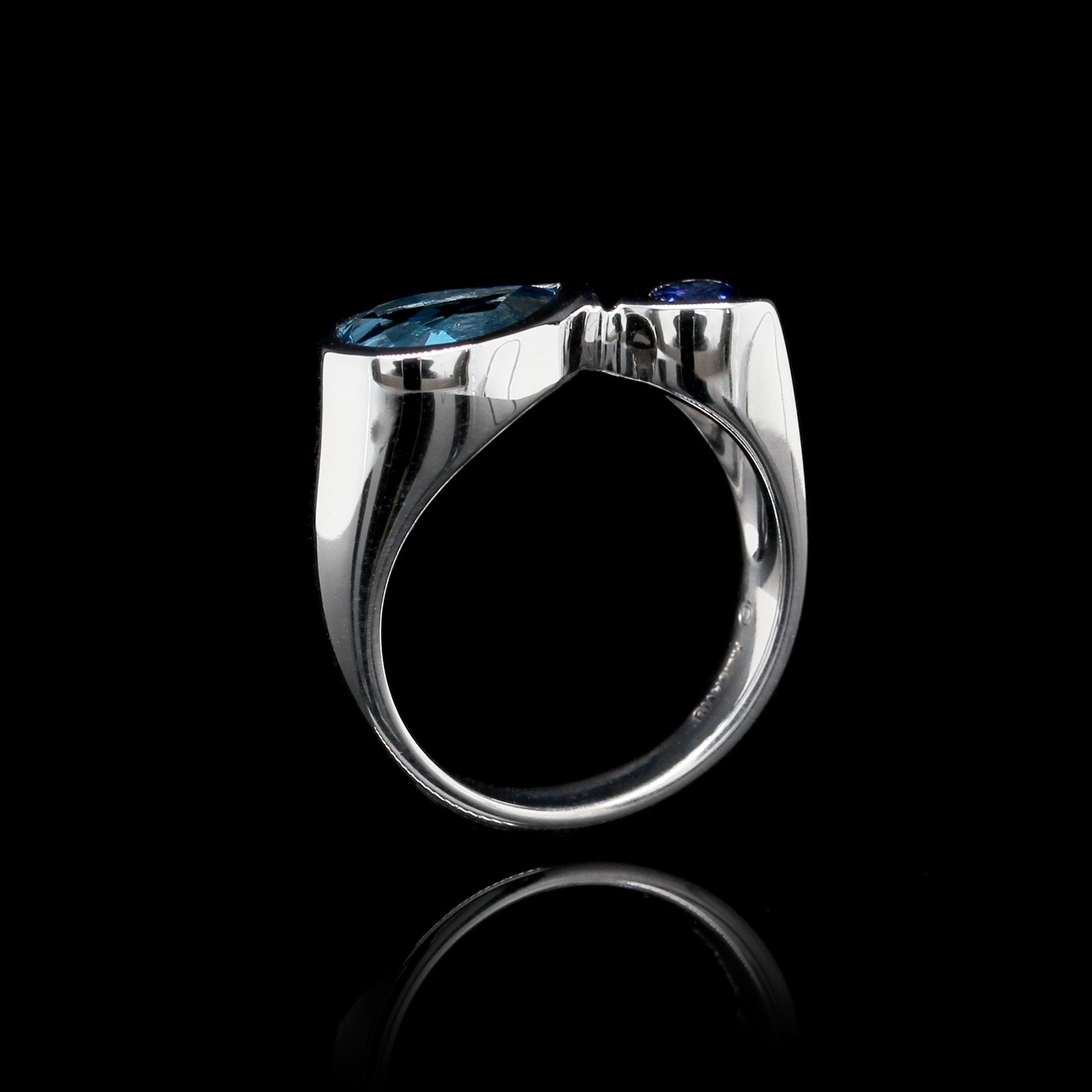 18K White Gold Estate Blue Topaz and Sapphire Ring