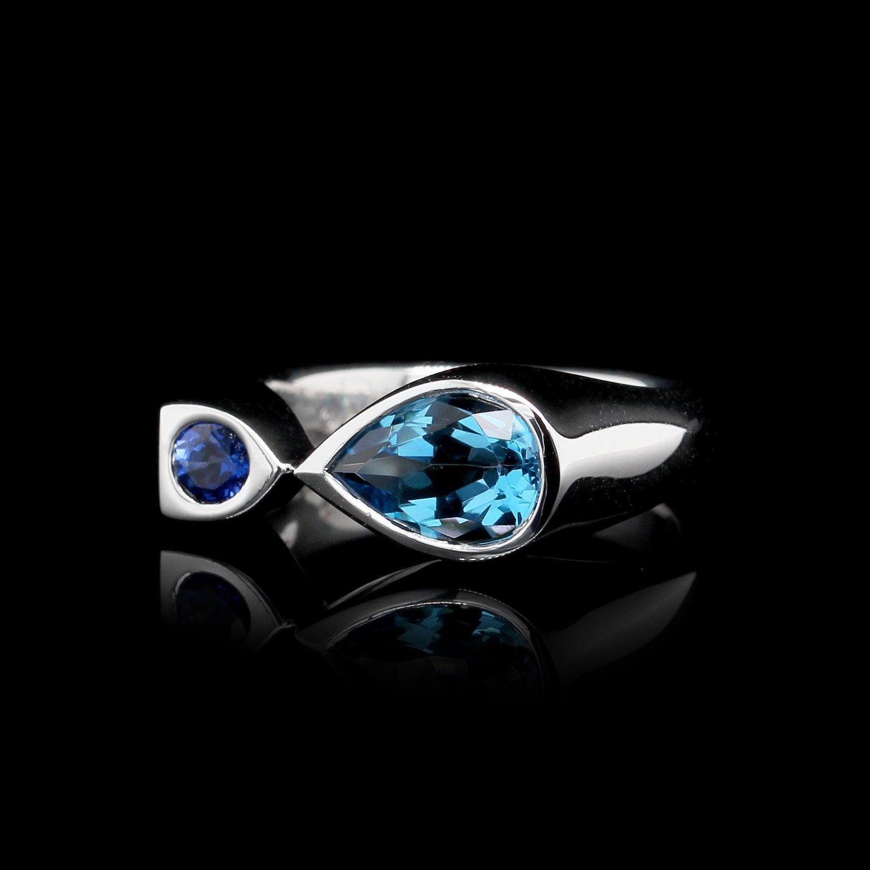 18K White Gold Estate Blue Topaz and Sapphire Ring