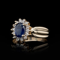 14K Yellow Gold Estate Sapphire and Diamond Ring