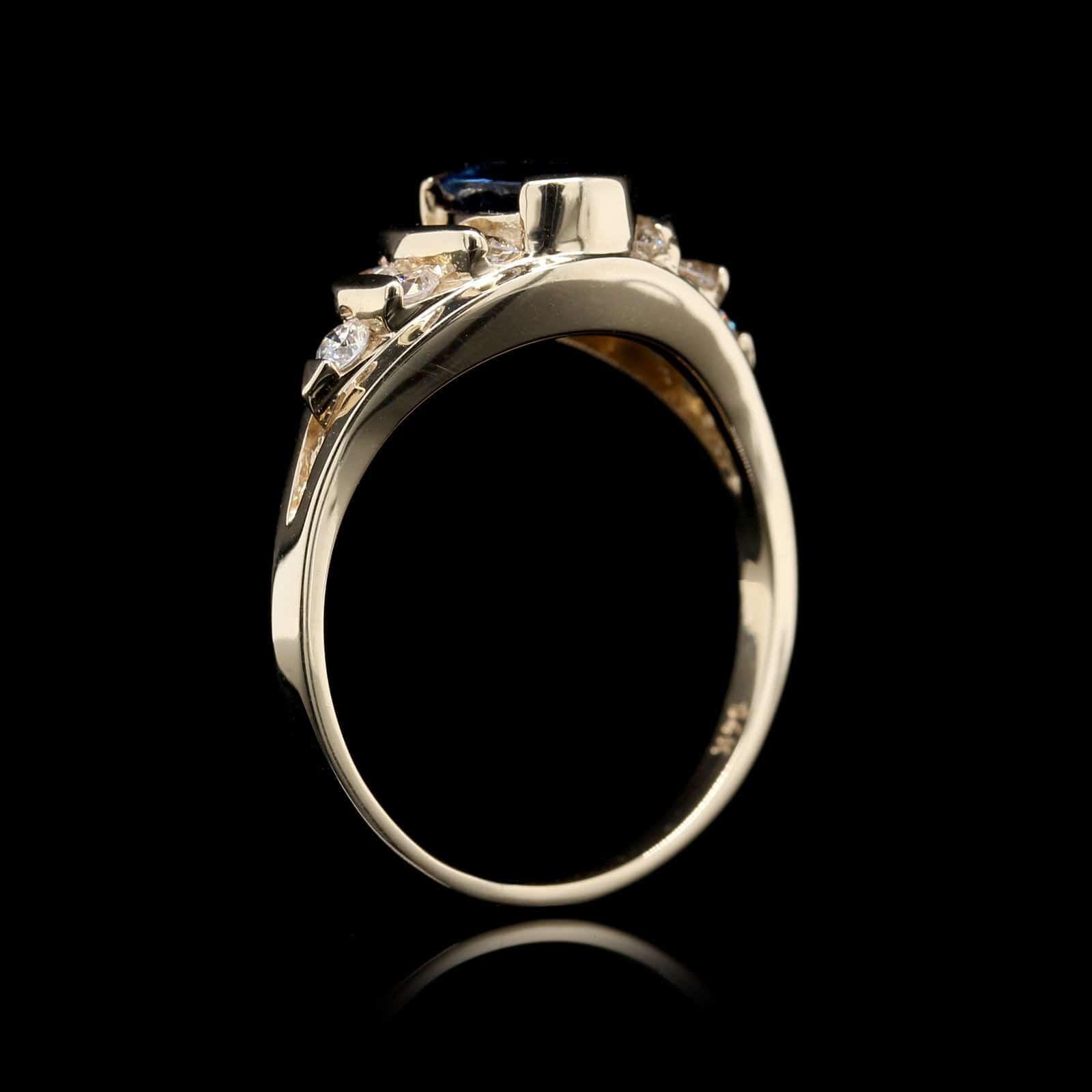14K Yellow Gold Estate Sapphire and Diamond Ring