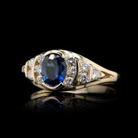14K Yellow Gold Estate Sapphire and Diamond Ring