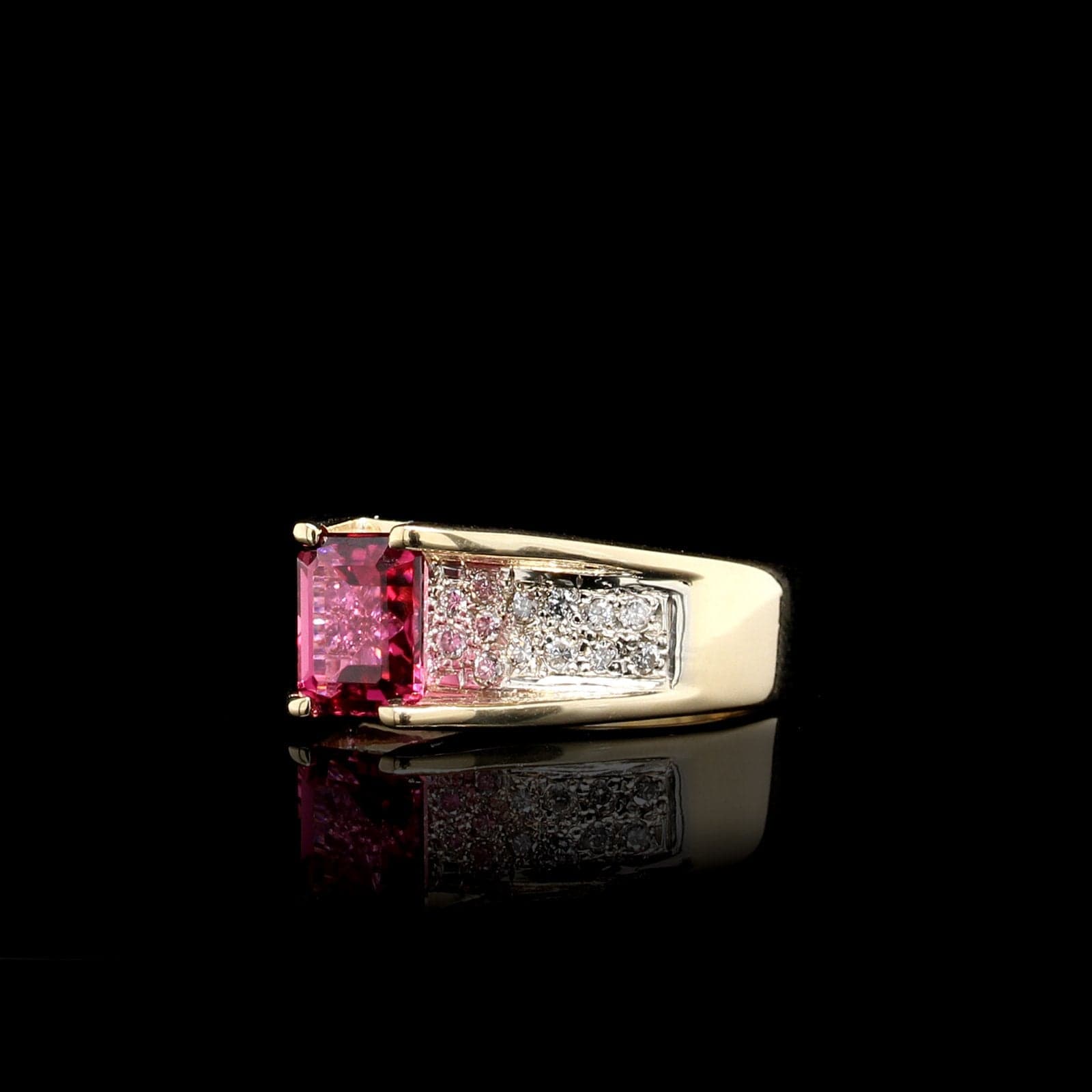 14K Yellow Gold Estate Pink Tourmaline and Diamond Ring