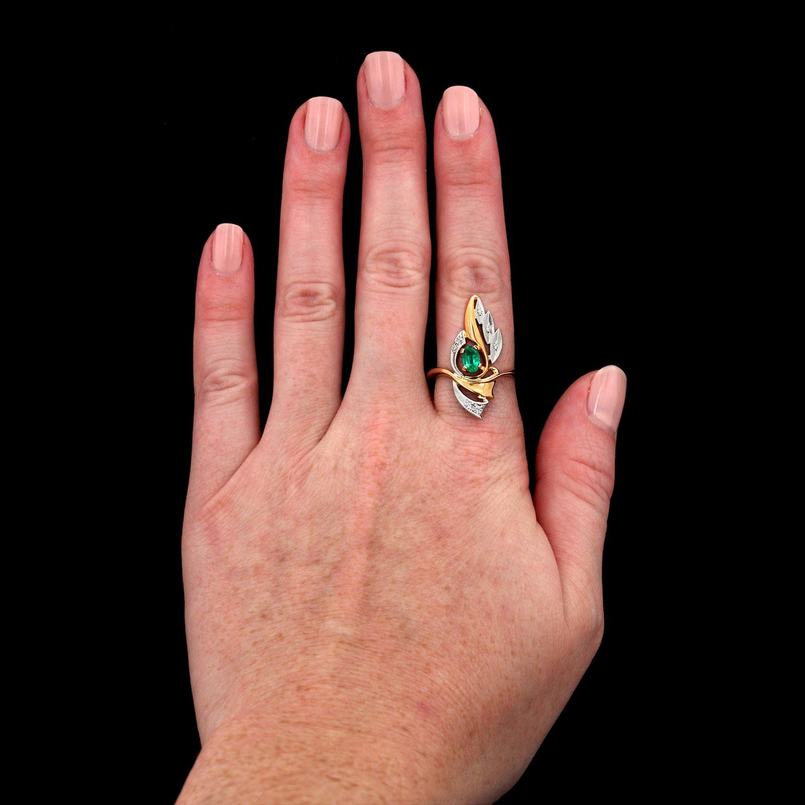 14K Rose Gold Estate Emerald and Diamond Ring