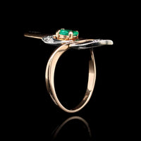 14K Rose Gold Estate Emerald and Diamond Ring