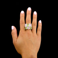 Girovi 18K White Gold Estate Peridot and Rose Quartz Ring