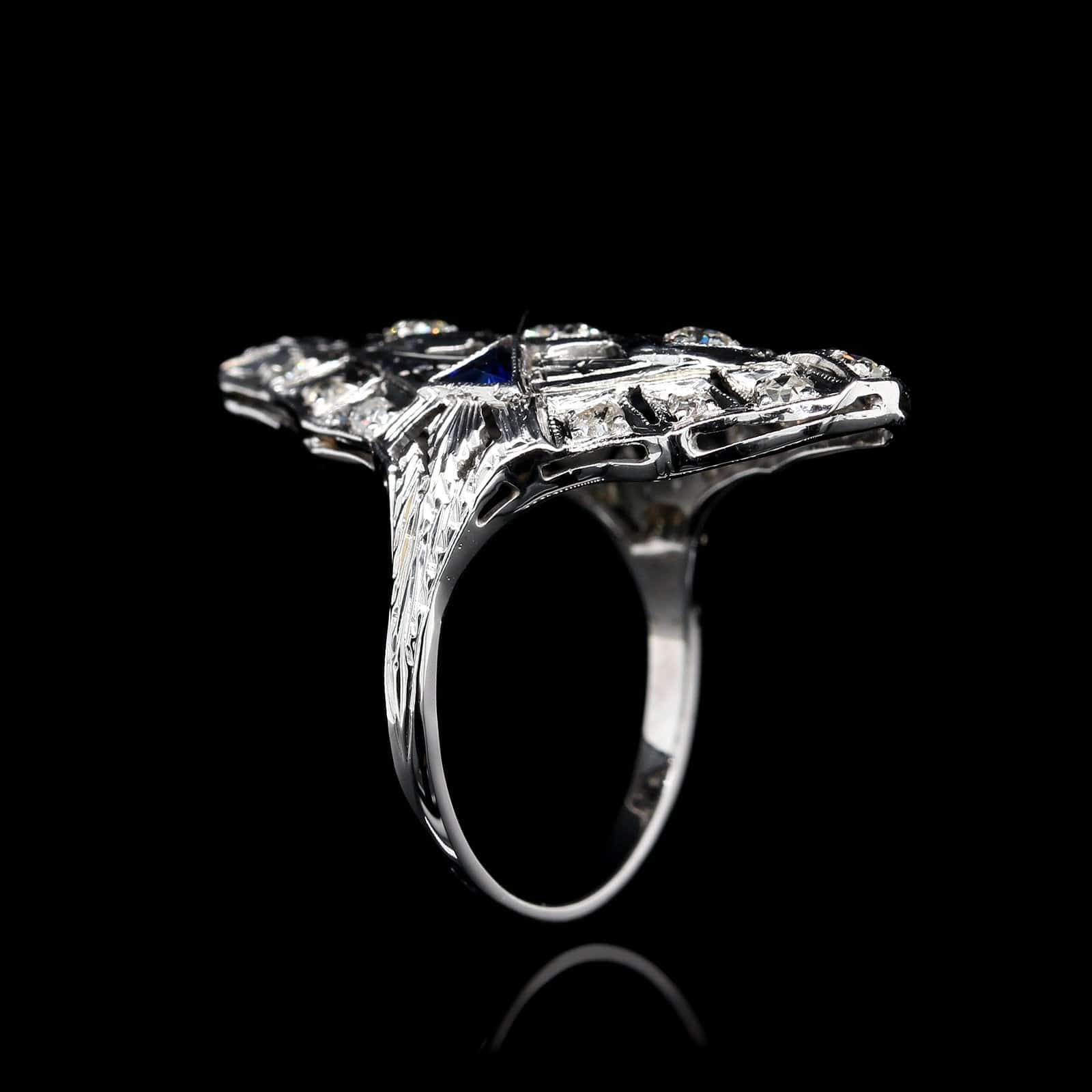 Art Deco 18K White Gold Estate Diamond Ring
