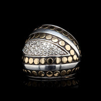 John Hardy Sterling Silver and 18K Yellow Gold Estate Diamond Deco Dot Dome Ring