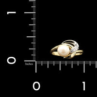 18K Yellow Gold Estate Cultured Pearl and Diamond Ring
