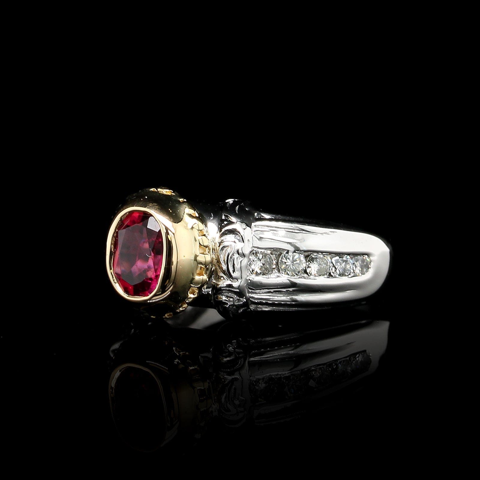 Platinum 18K Yellow Gold Estate Pink Tourmaline and Diamond Ring, Yellow gold, Long's Jewelers