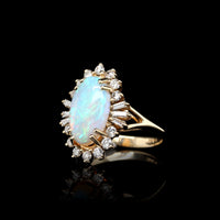 14K Yellow Gold Estate Opal and Diamond Ring