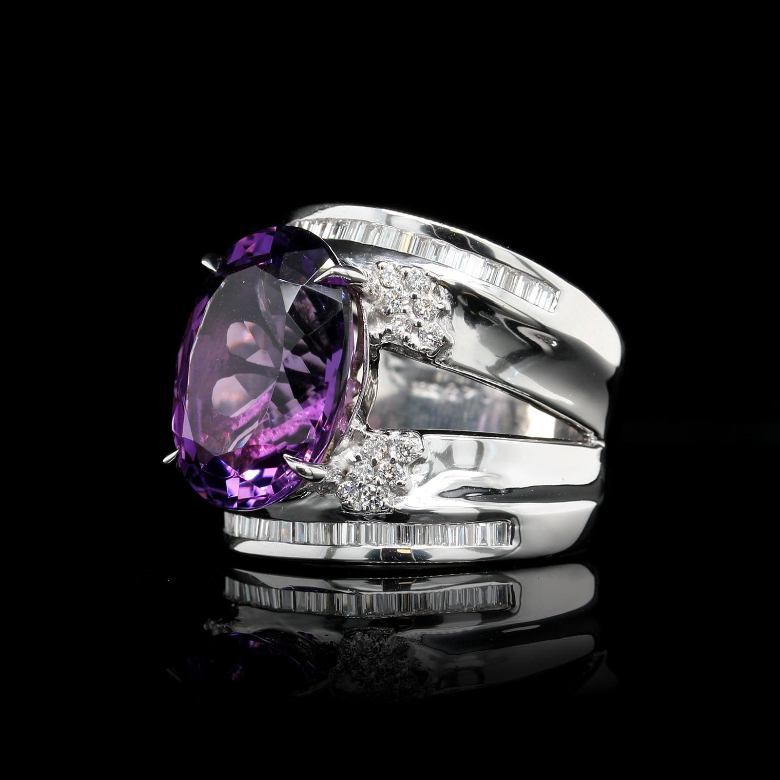 18K White Gold Estate Amethyst and Diamond Ring, White gold, Long's Jewelers
