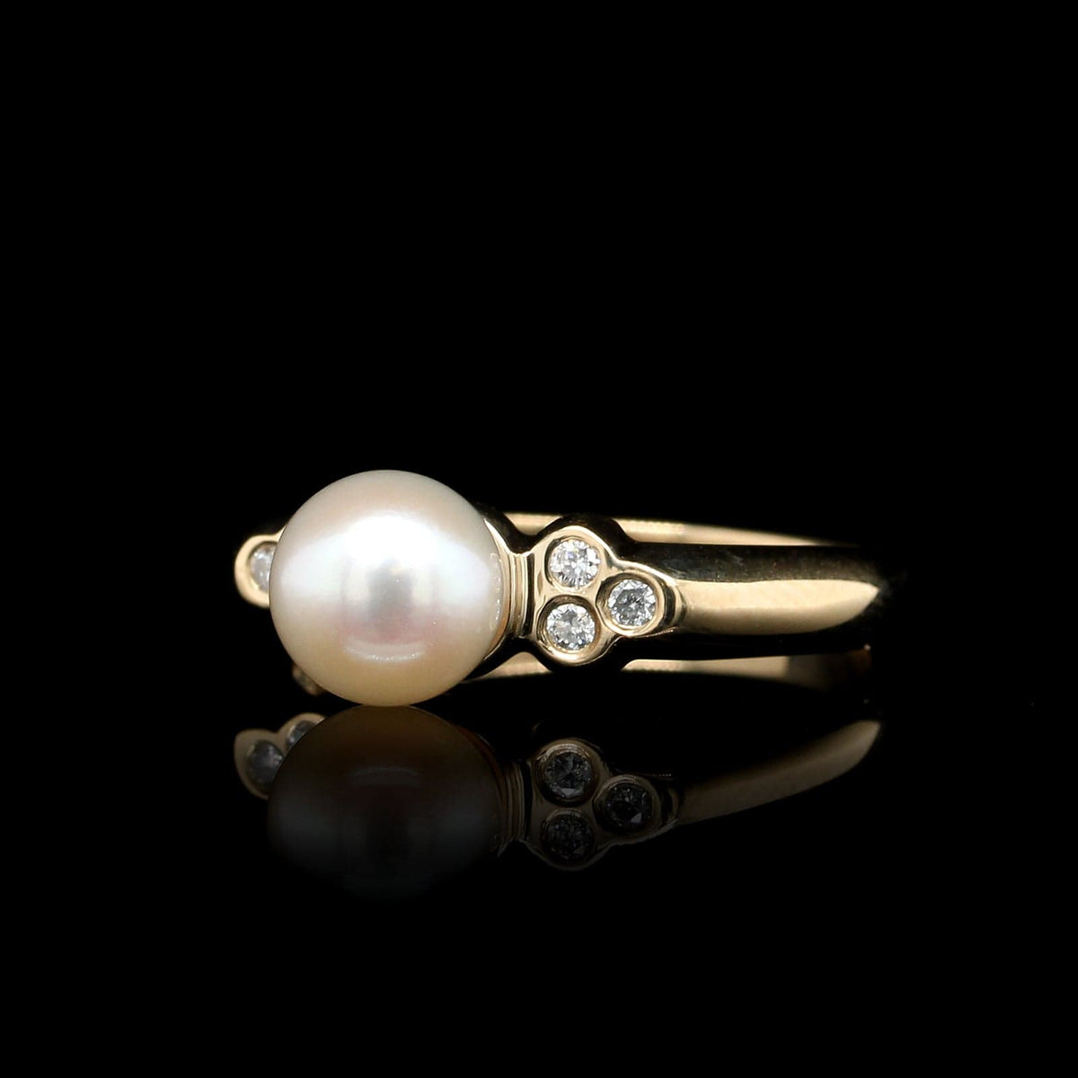 14K Yellow Gold Estate Cultured Pearl and Diamond Ring, 14k yellow gold, Long's Jewelers