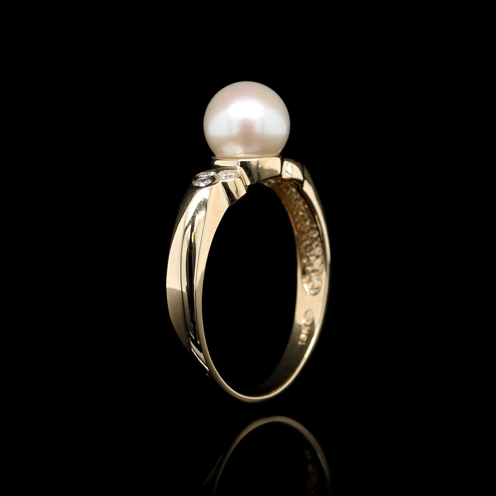 14K Yellow Gold Estate Cultured Pearl and Diamond Ring, 14k yellow gold, Long's Jewelers