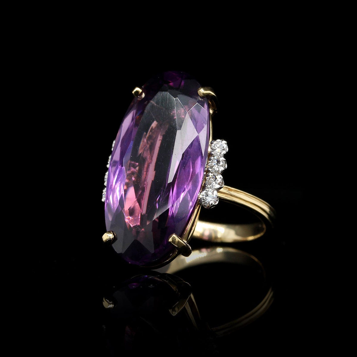 Vintage H. Stern 18K Yellow Gold Estate Amethyst and Diamond Ring