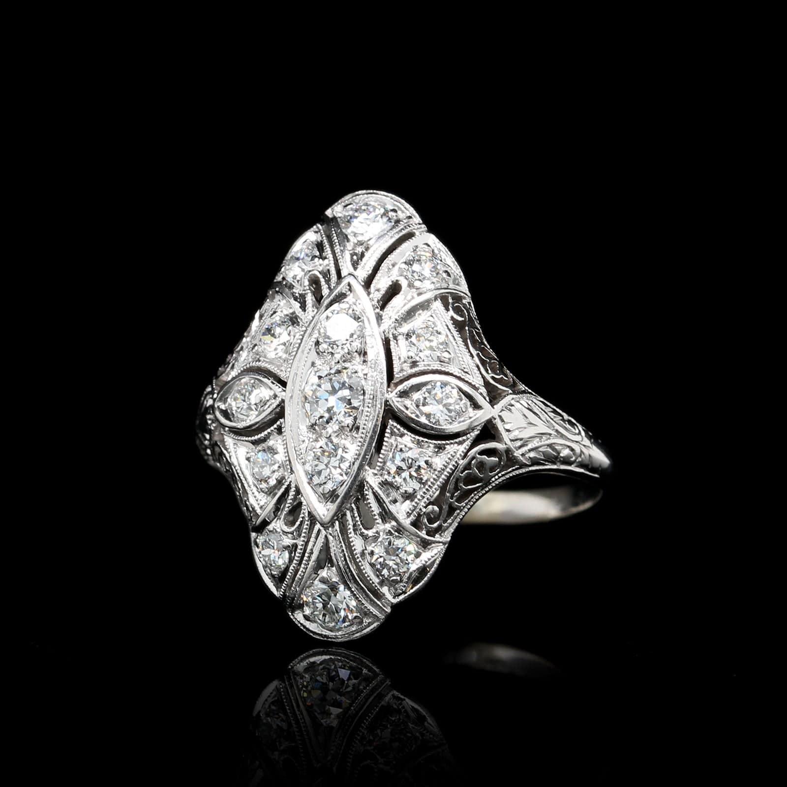 Vintage Platinum and 14K White Gold Estate Diamond Ring