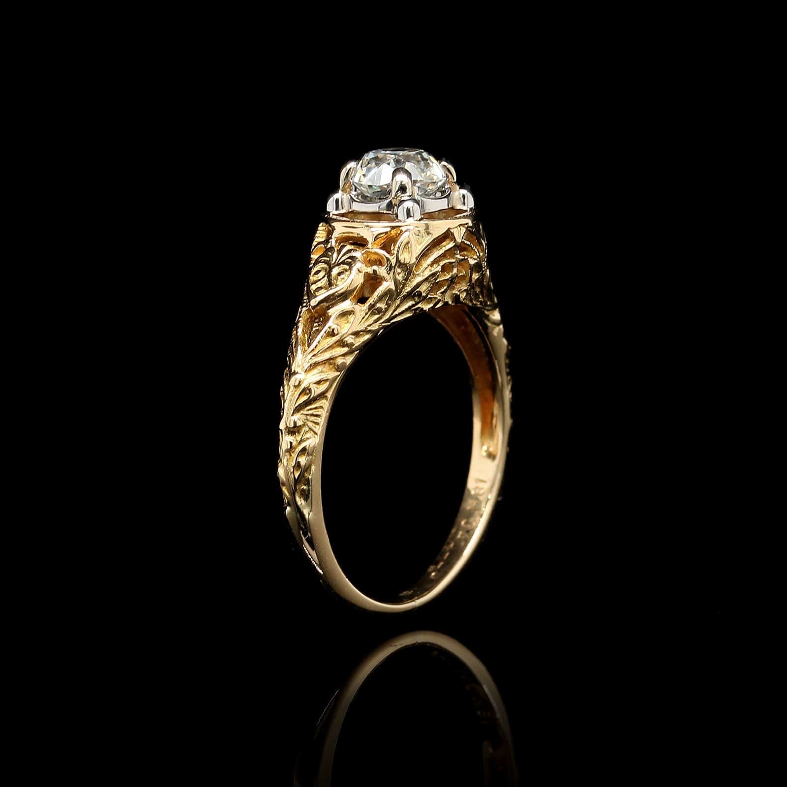 Vintage Jabel 18K Two-tone Gold Estate Diamond Solitaire Engagement Ring, 14k yellow and white gold, Long's Jewelers
