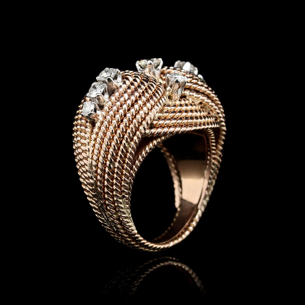 14K Yellow Gold Estate Ropetwist Diamond Ring