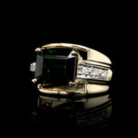 14K Yellow Gold Green Tourmaline and Diamond Ring