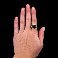 14K Yellow Gold Green Tourmaline and Diamond Ring