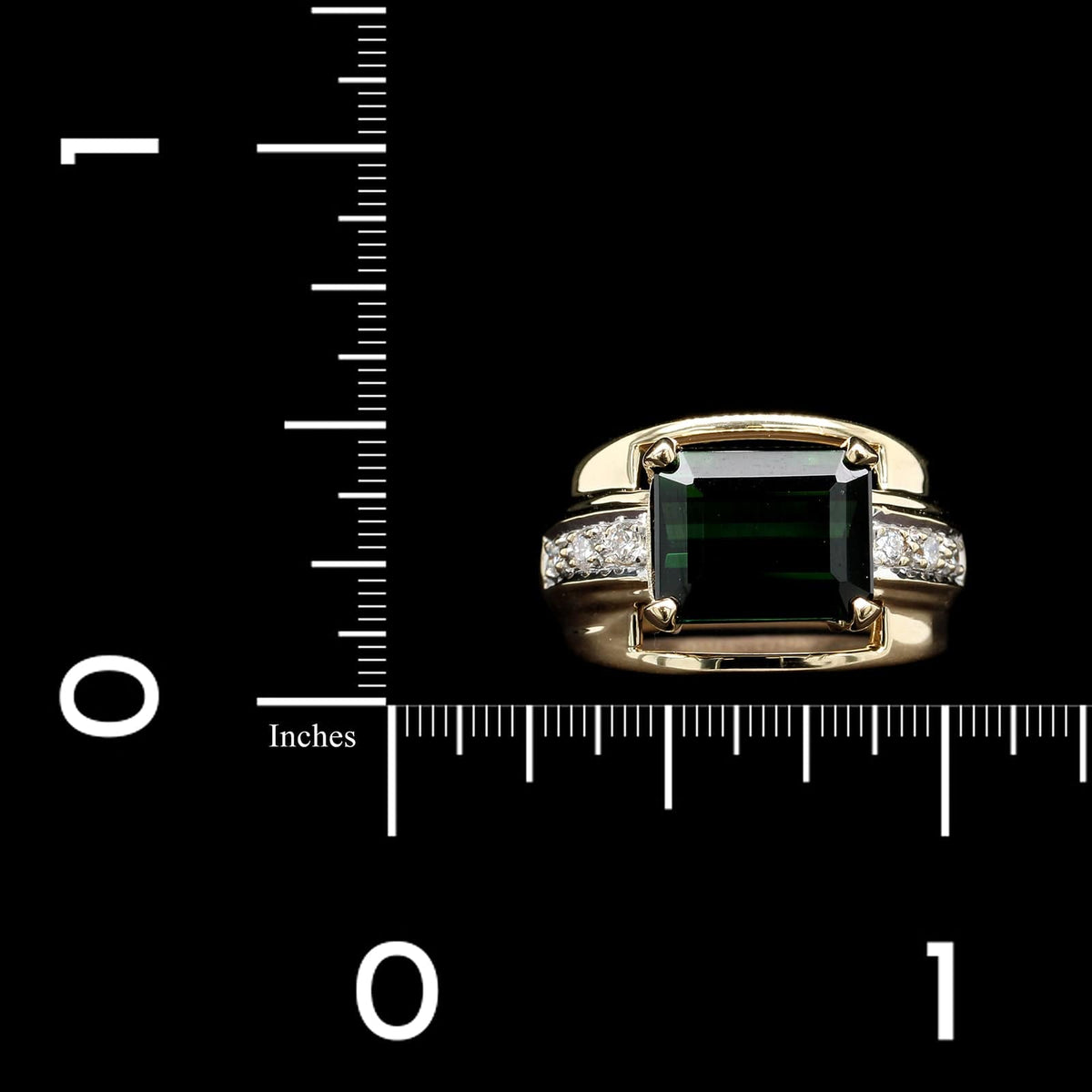 14K Yellow Gold Green Tourmaline and Diamond Ring