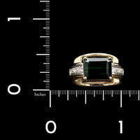 14K Yellow Gold Green Tourmaline and Diamond Ring