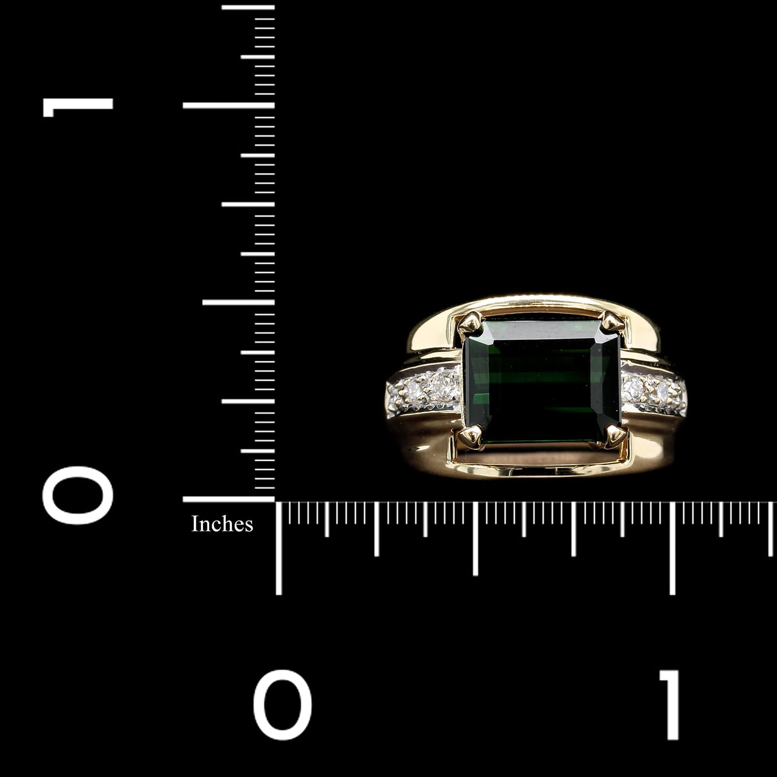14K Yellow Gold Green Tourmaline and Diamond Ring