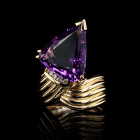 14K Yellow Gold Estate Amethyst and Diamond Ring